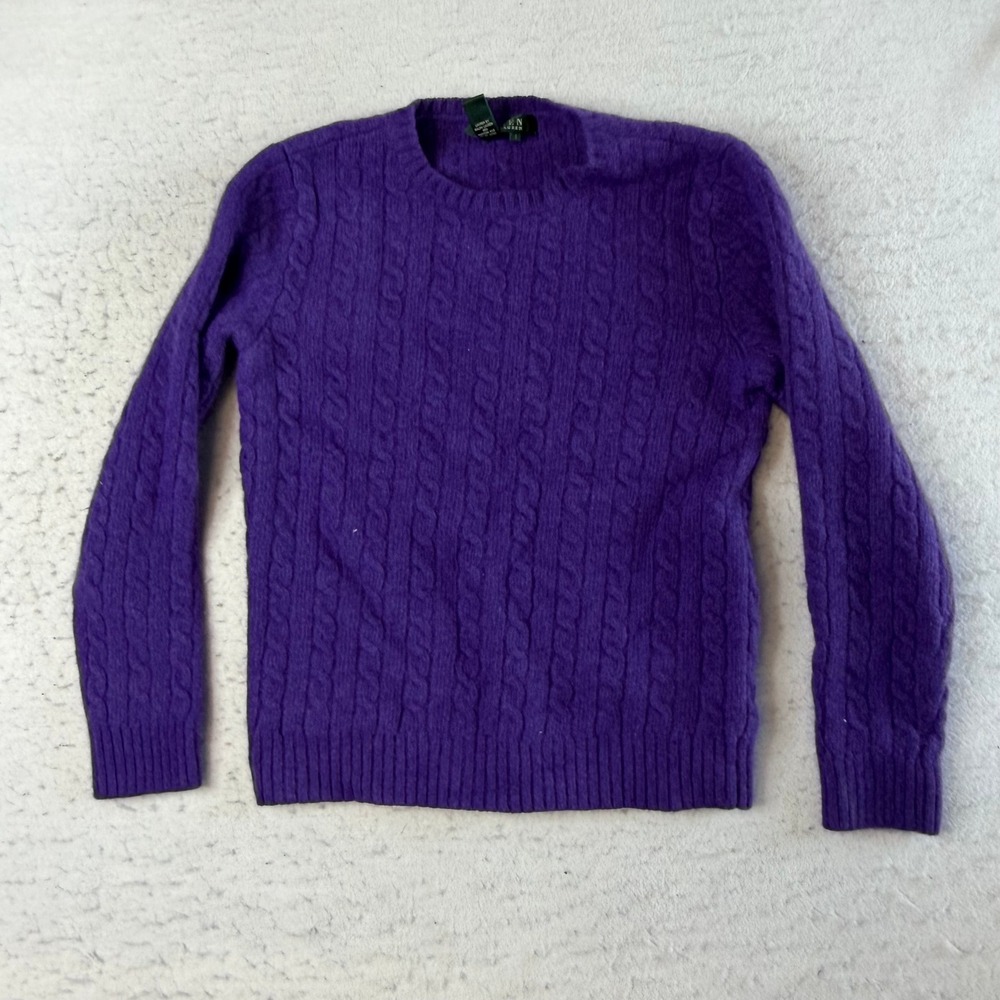 Lauren Ralph Lauren Cable Knit Sweater Womens S Purple Merino Wool Angora Blend